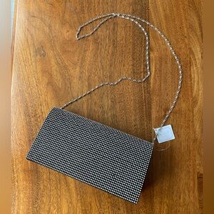 NWT Black and Silver Women's Rhinestone Clutch with Silver Chain Strap